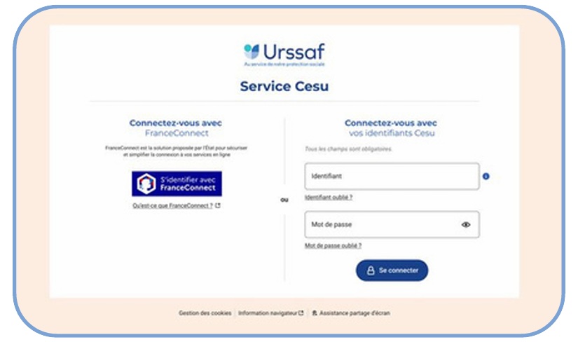 Nouvelle page de connexion CESU avec identifiant et mot de passe