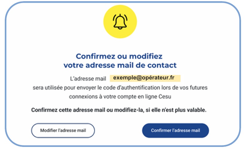 Ecran de confirmation adresse email CESU