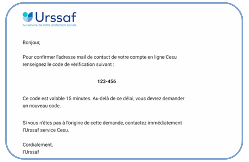 Saisie du code de verification a 6 chiffres CESU