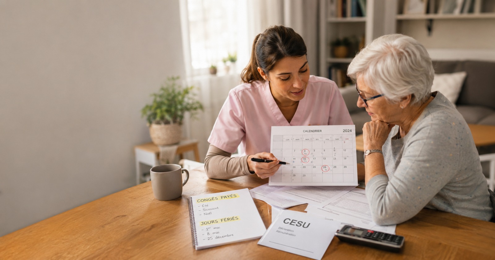 Calendrier conges payes et jours feries pour auxiliaire de vie en CESU