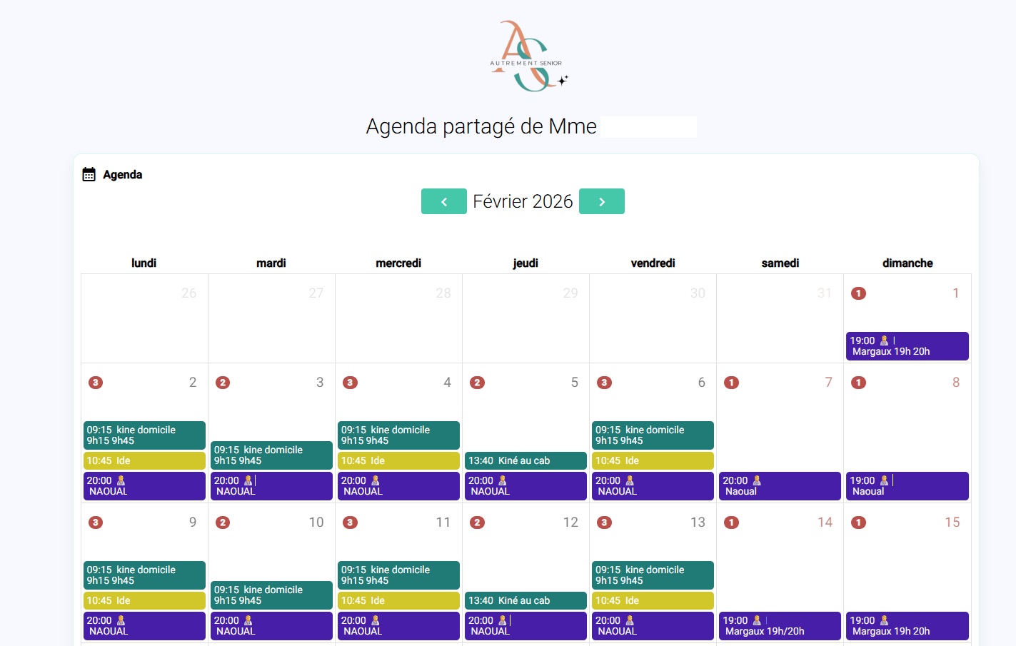 Planning partagé en temps réel Autrement Senior - binôme auxiliaire de vie dédié