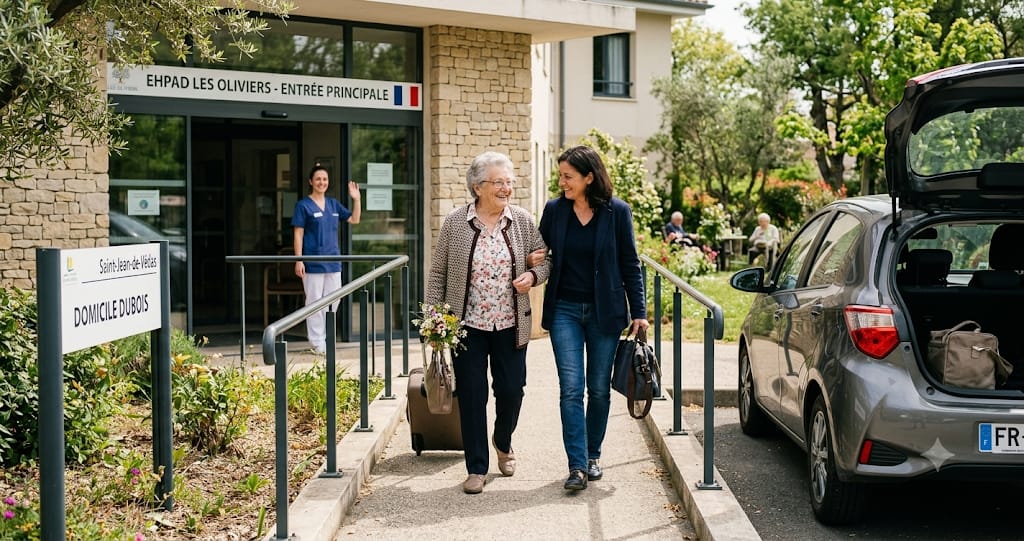Senior heureux de retrouver son domicile après un séjour en EHPAD
